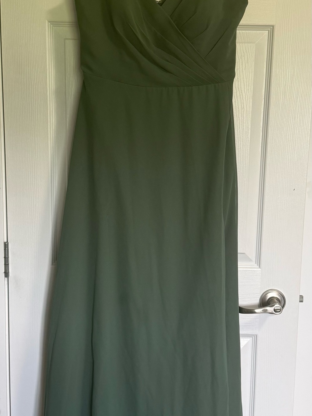 Azazie Olive Green Maxi Dress with V-Neck Wrap Bodice